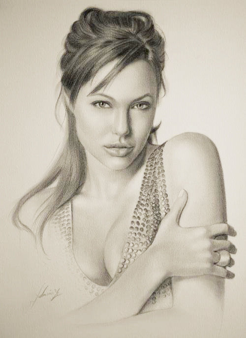 Анджелина Джоли - рисунок карандашом, анджелина джоли - оригинал