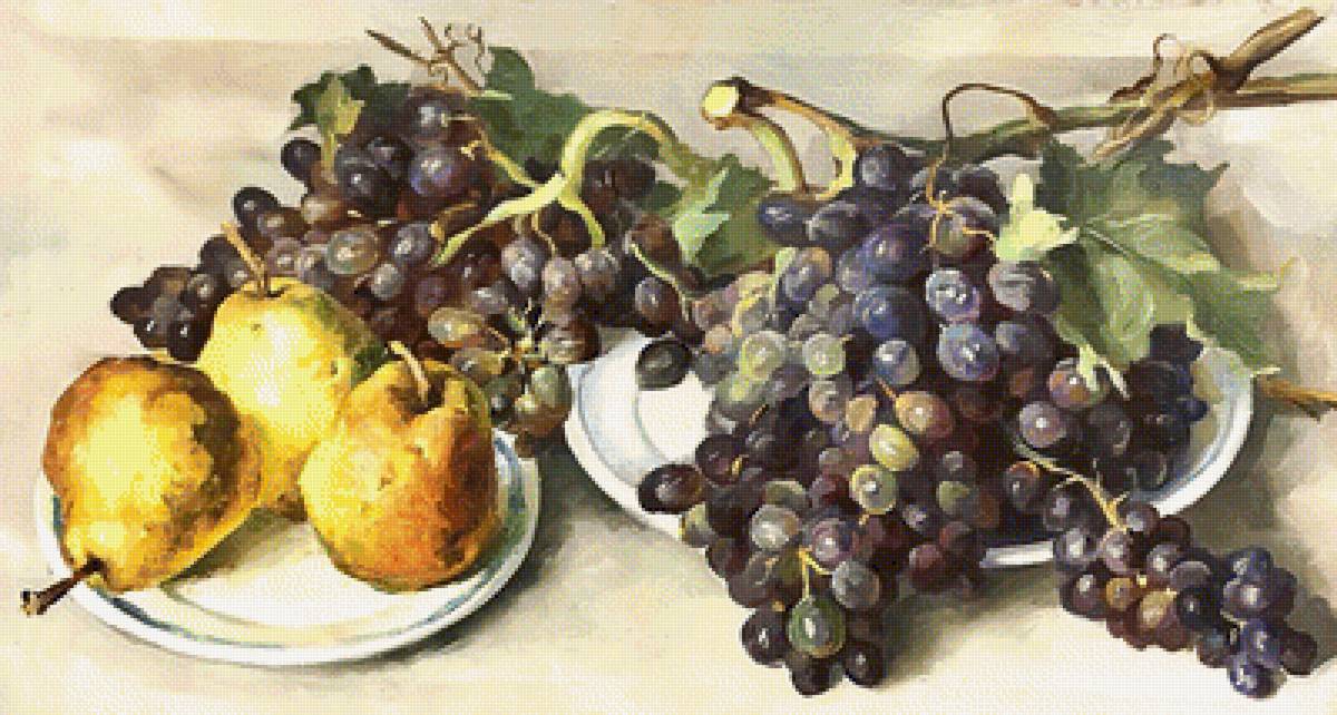Натюрморт с виноградом и грушами. - виноград, груши, живопись., натюрморт - предпросмотр