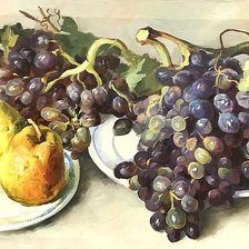 Натюрморт с виноградом и грушами.