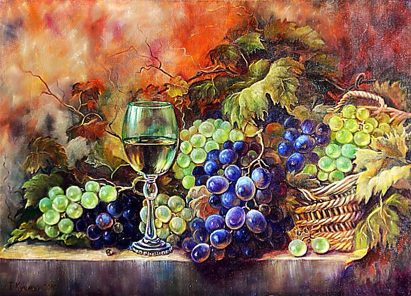 Натюрморт с виноградом. - живопись., натюрморт, виноград - оригинал