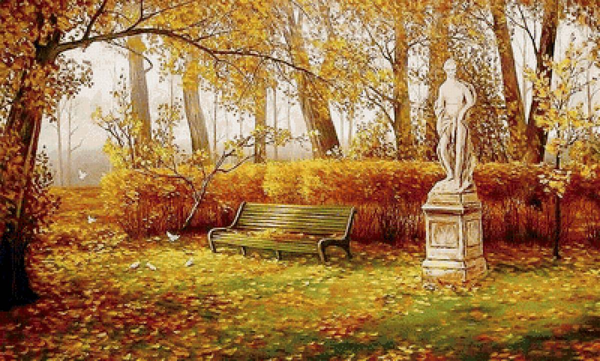 Осенний парк - статуя, парк, осень - предпросмотр