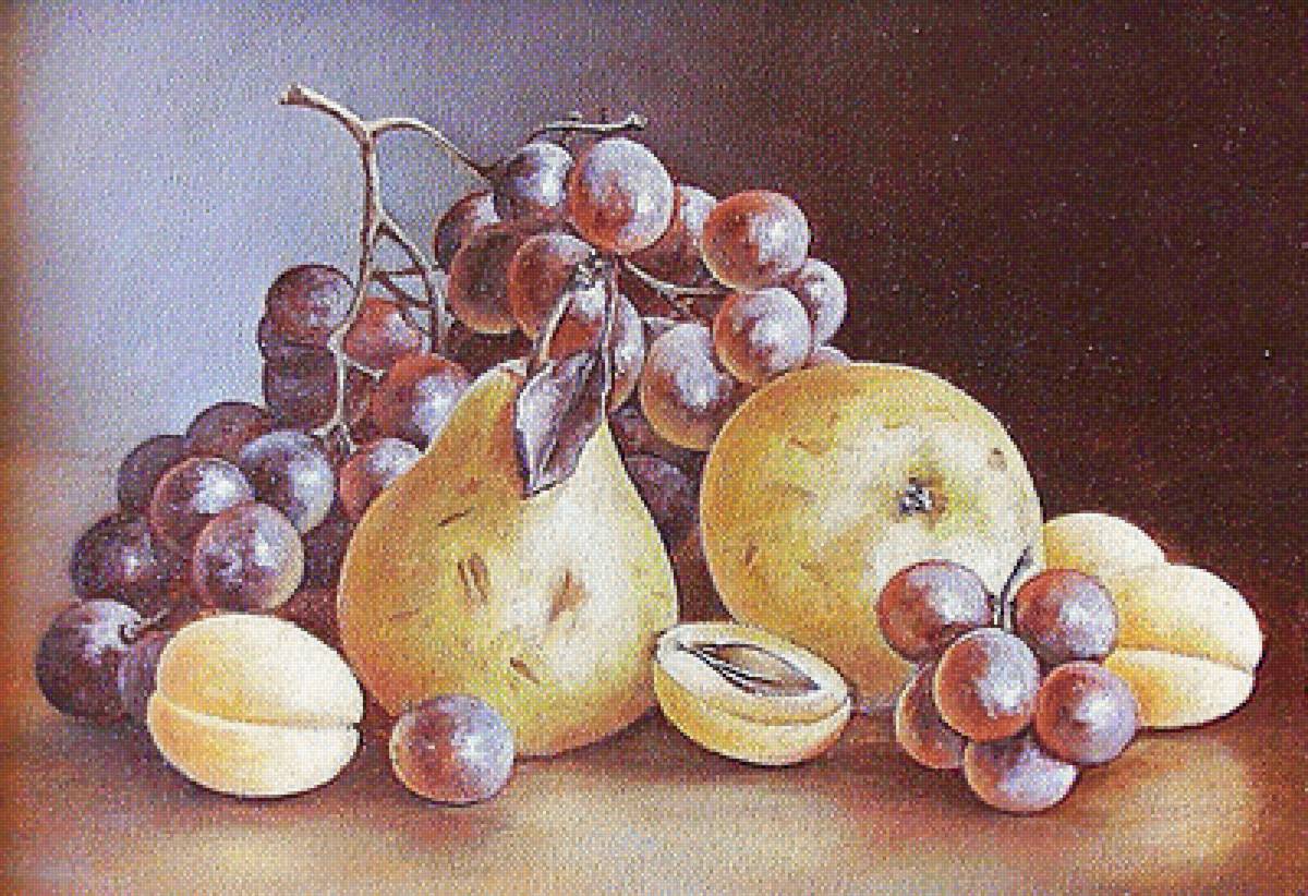 Натюрморт. - груши, фрукты, виноград, персики, натюрморт, живопись. - предпросмотр