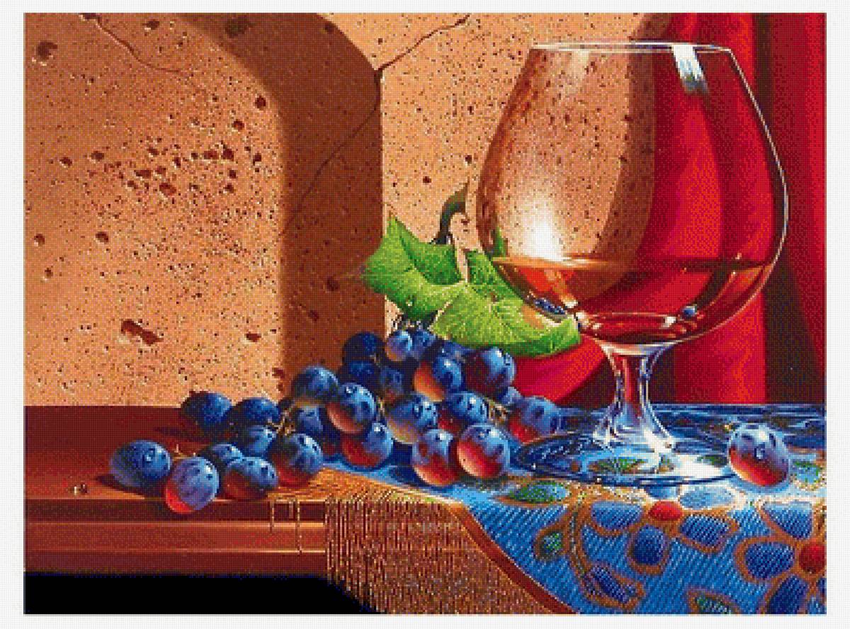 Натюрморт - виноград, бокал - предпросмотр