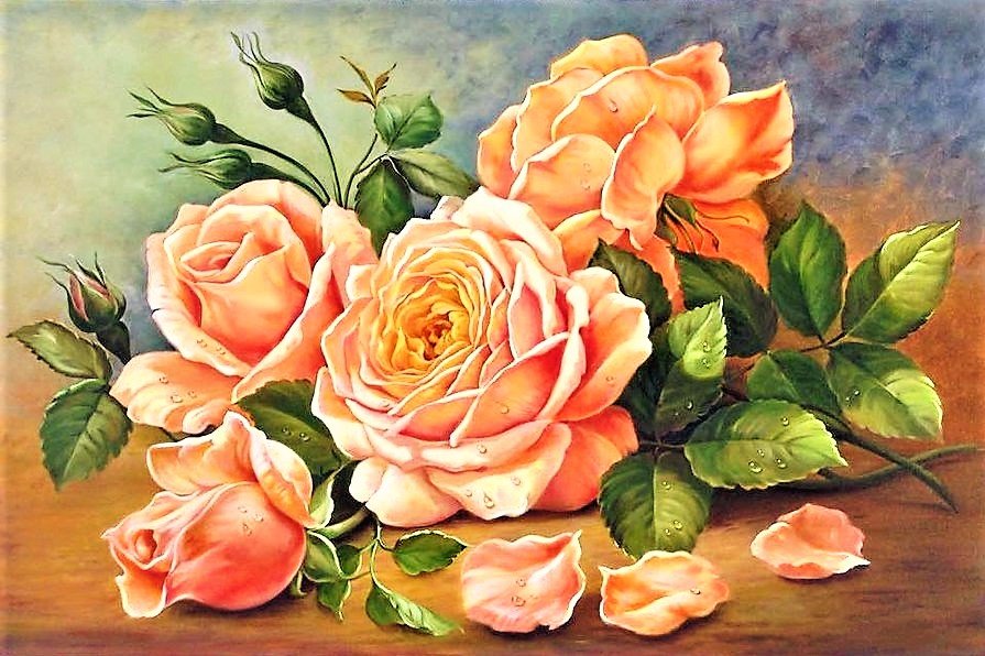 оранжевые розы - картина, живопись, цветы - оригинал