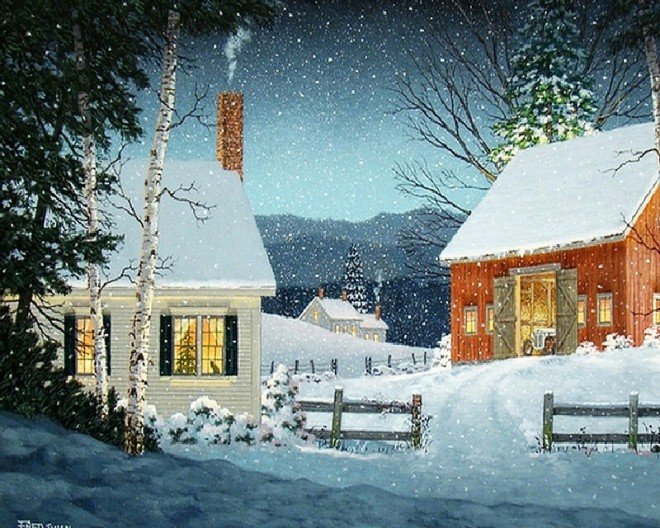 снегопад - пейзаж, картина, зима, природа - оригинал