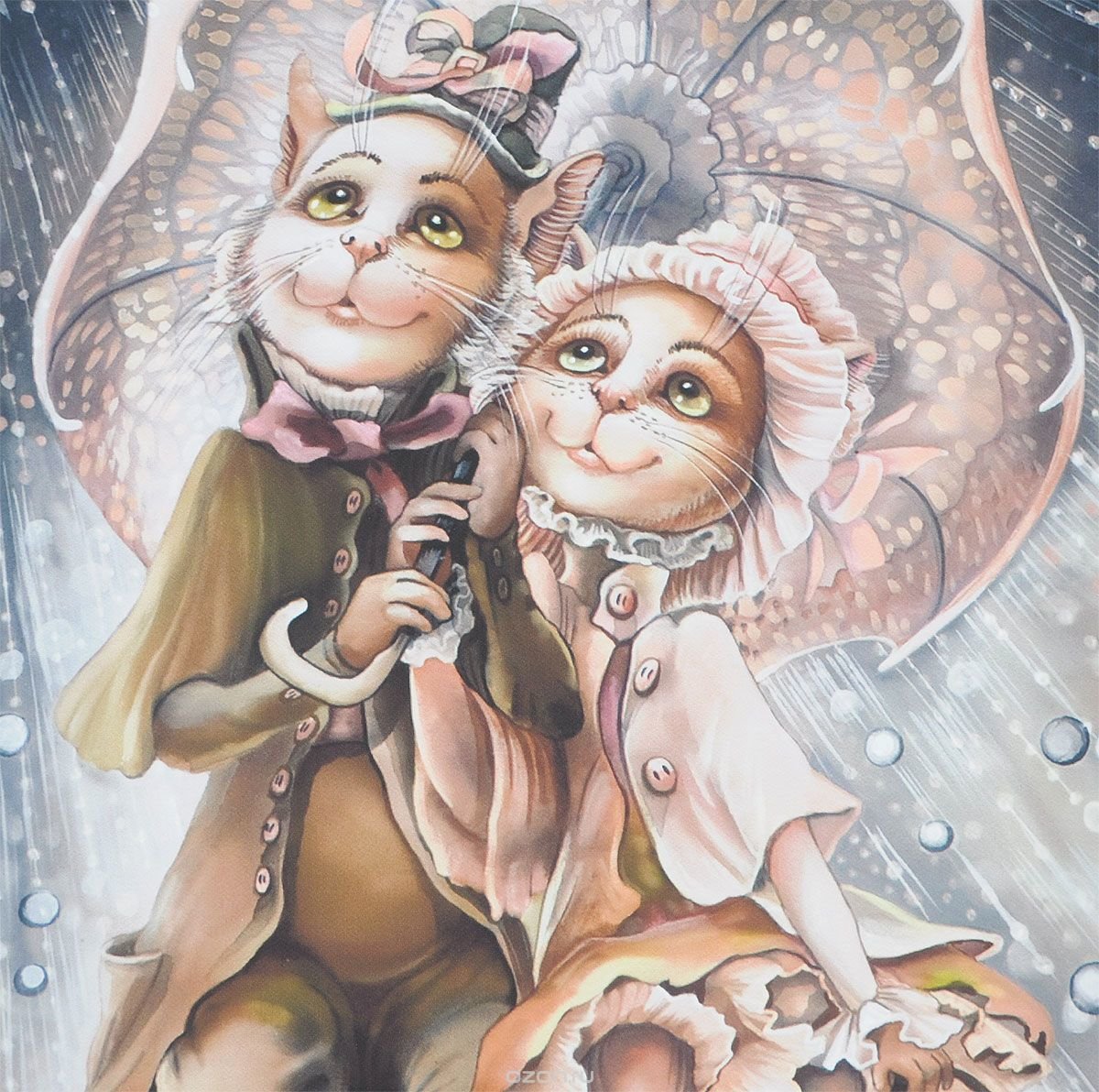 Влюбленные коты - коты, дождь, зонт - оригинал