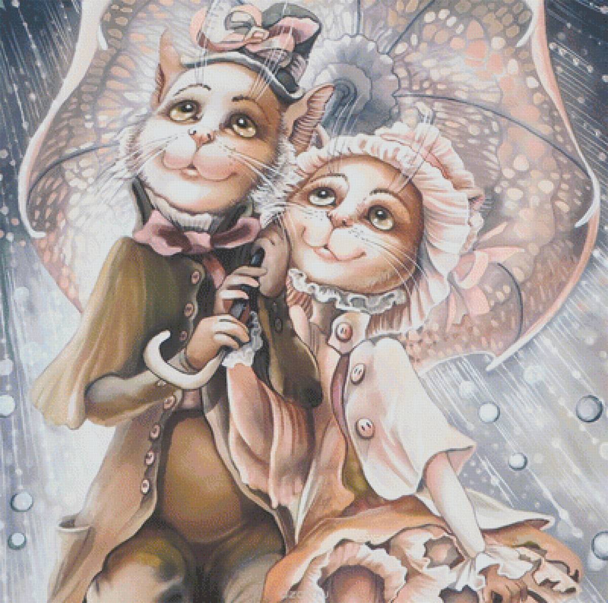 Влюбленные коты - дождь, коты, зонт - предпросмотр