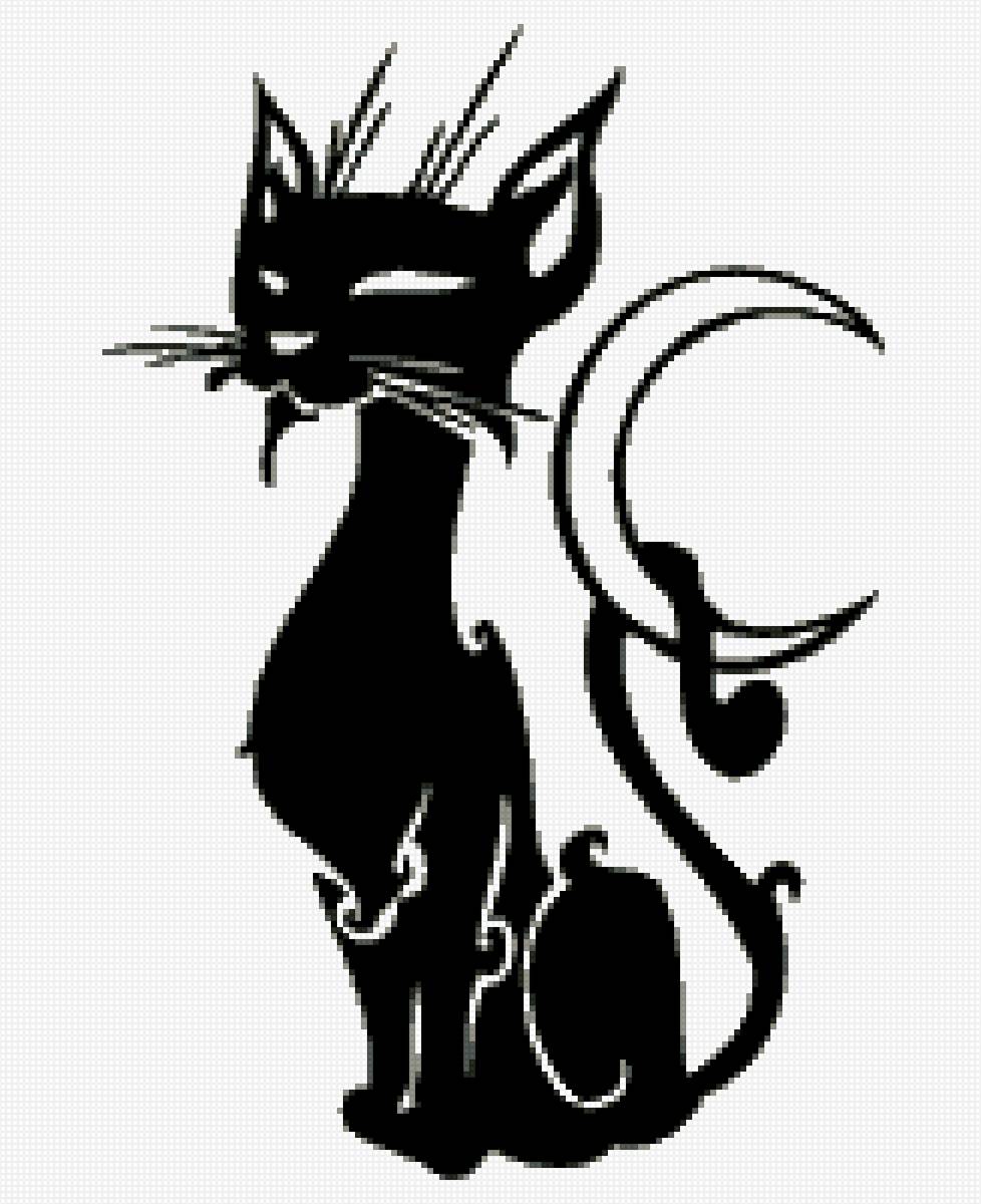 черный кот - кот. монохром - предпросмотр