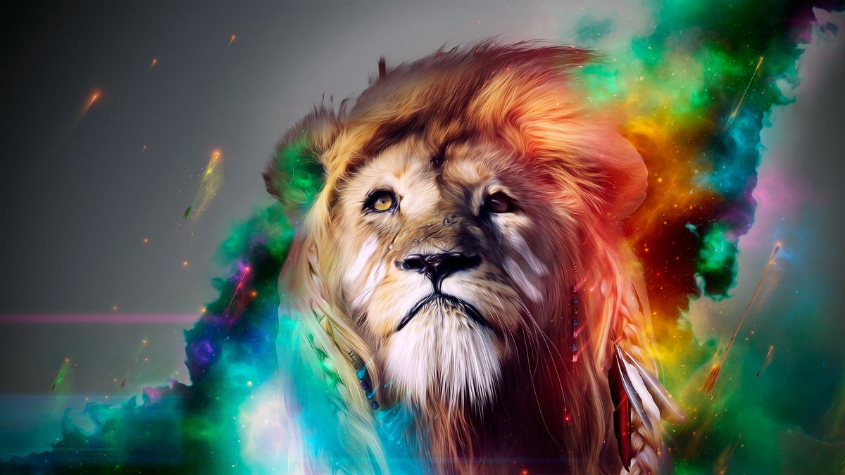 Лев яркий - лев, животные, космос, яркий - оригинал