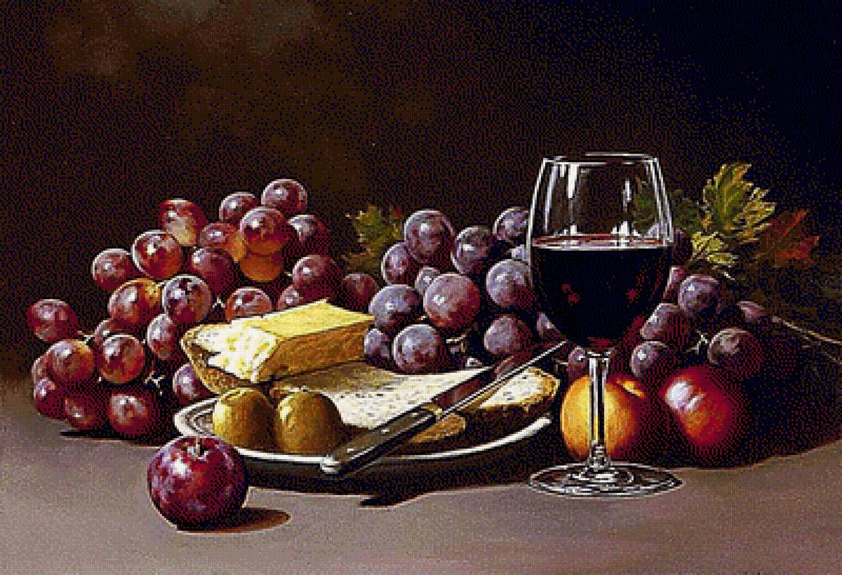 Натюрморт с виноградом. - натюрморт., виноград, вино - предпросмотр