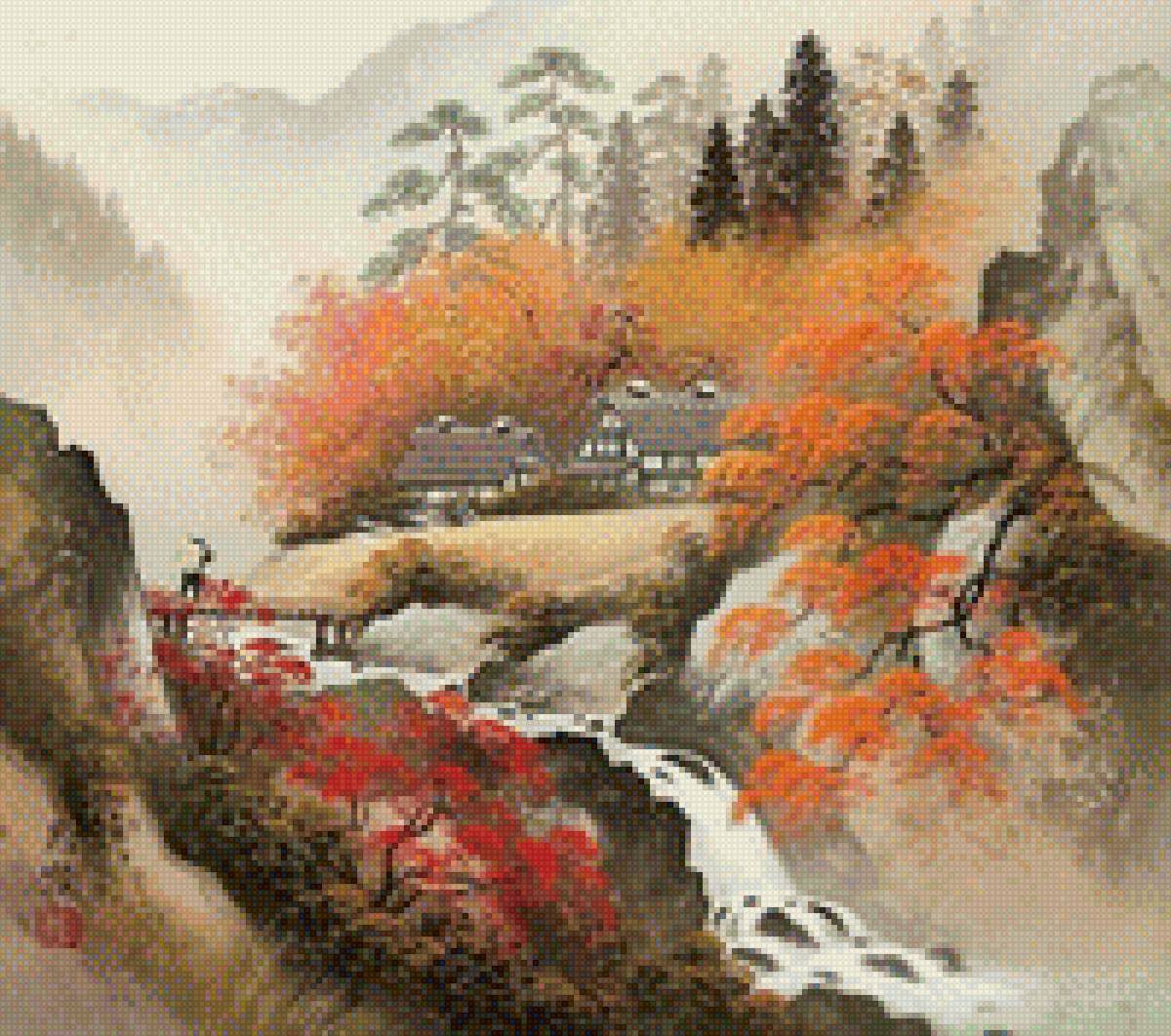 япония 3 - осень, япония, река, пейзаж, горы, природа - предпросмотр