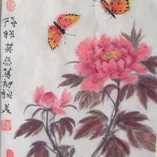 Оригинал схемы вышивки «пион и бабочки» (№1737631)