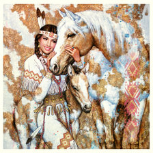 Схема вышивки «индианка и лошадь»