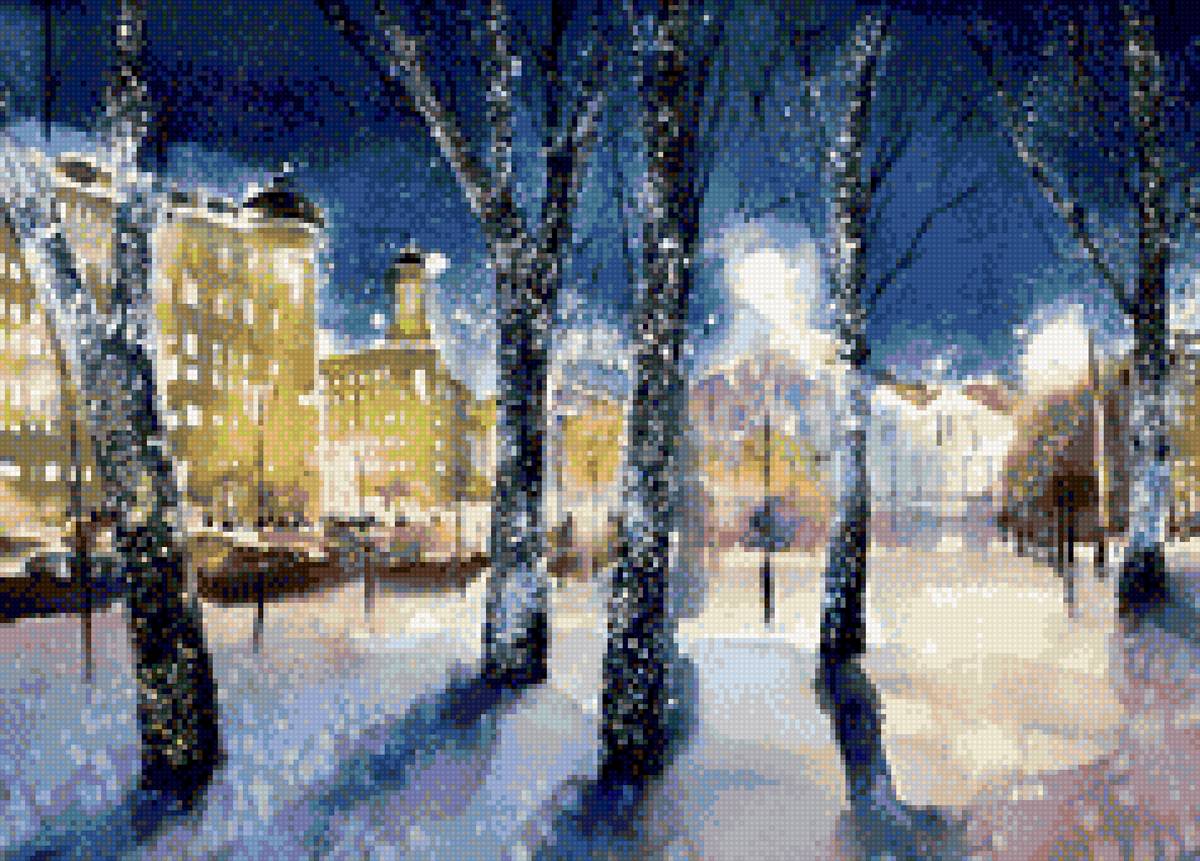 Зимний город - городской пейзаж, город, зима, снег, ночь - предпросмотр