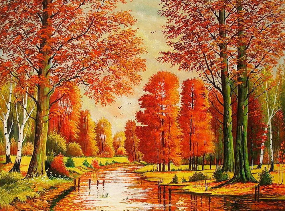 Осенний пейзаж - лес, осень, пейзаж, река - оригинал