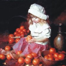 Схема вышивки «Девочка и апельсины»