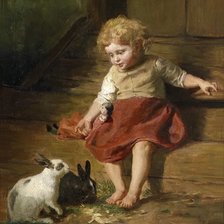 Оригинал схемы вышивки «Девочка и кролики» (№1744896)