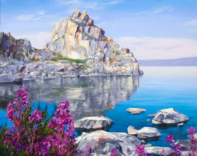 Байкал - цветы, пейзаж, вода - оригинал