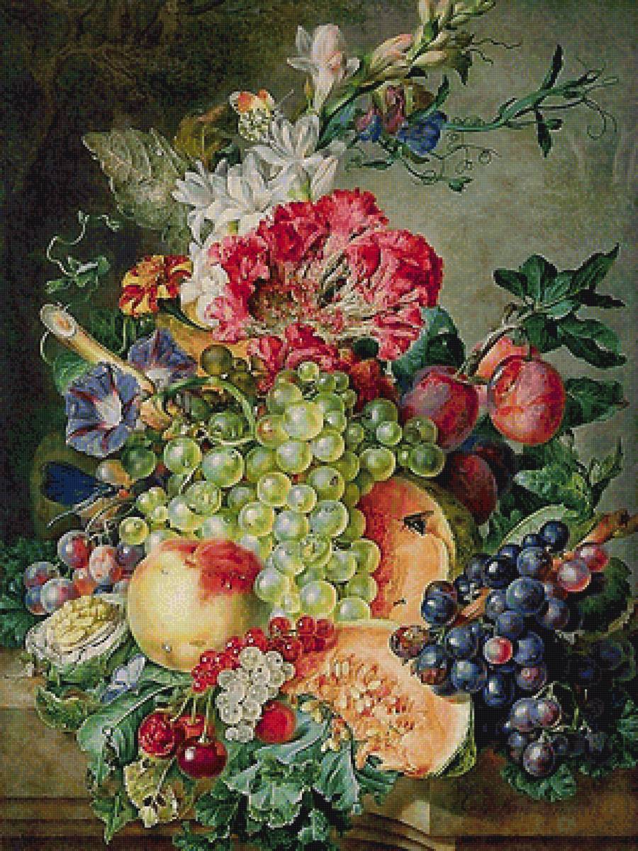 фруктовый натюрморт - цветы, фрукты, натюрморт - предпросмотр
