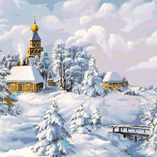 Оригинал схемы вышивки «Зима в деревне» (№1748186)
