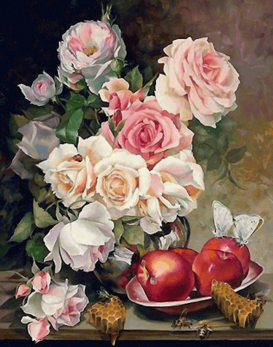 натюрморт - натюрморт, розы, цветы - предпросмотр