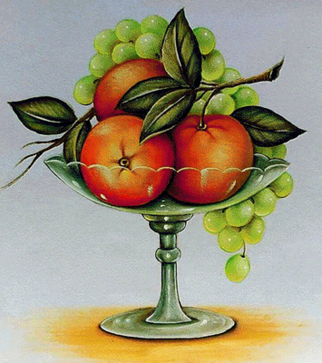 Натюрморт. - ваза, натюрморт, живопись., виноград, яблоки - предпросмотр