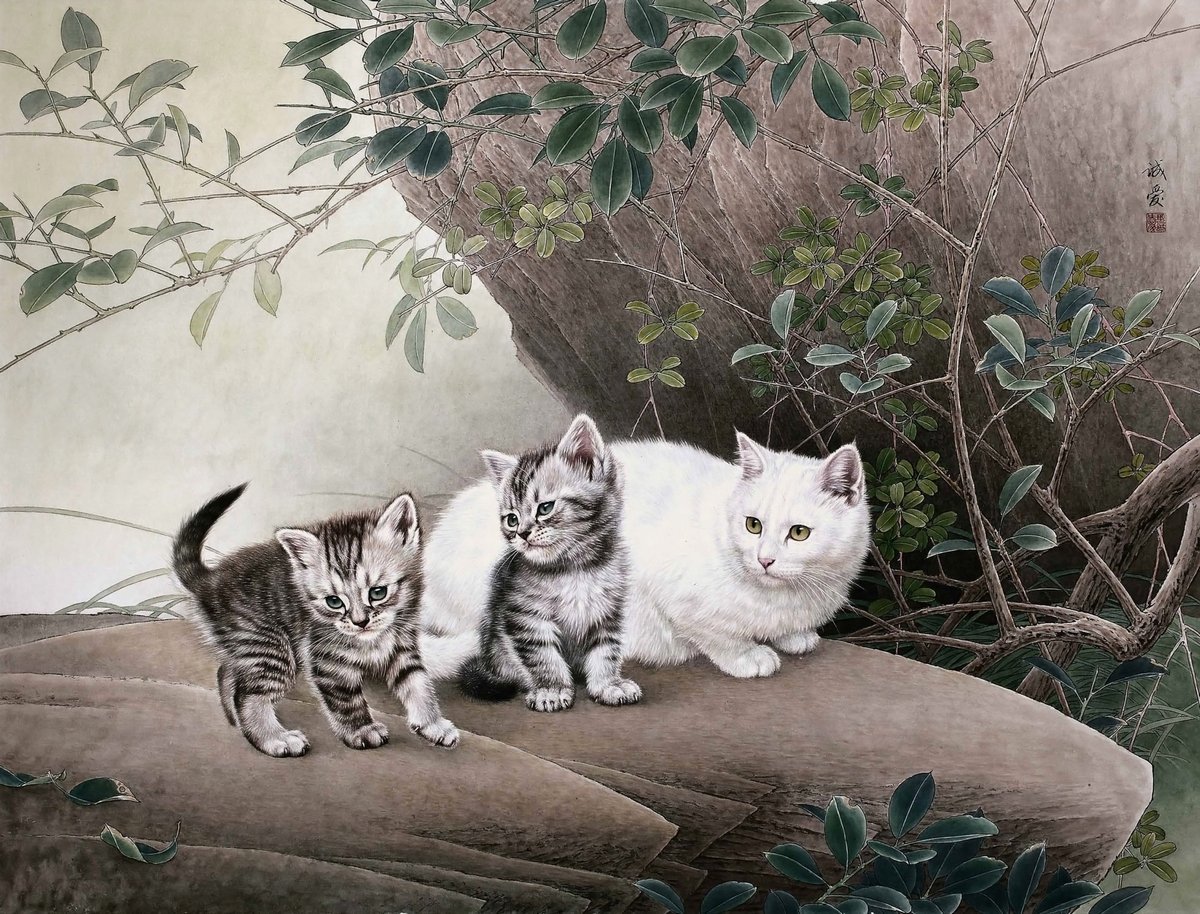 Котики - семейка, коты, китайское - оригинал