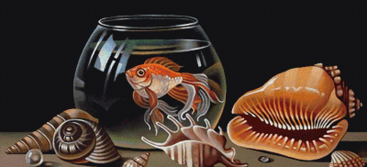Золотая рыбка - морское, аквариум, ракушки - предпросмотр