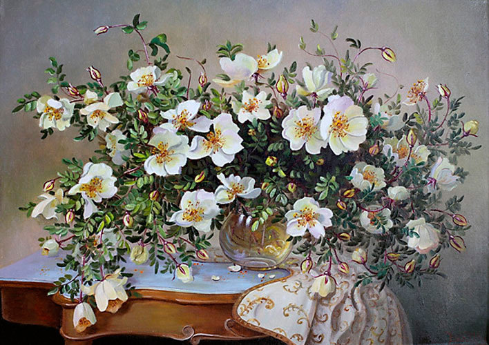 цветущий шиповник - цветы в вазе, белые цветы, цветы - оригинал