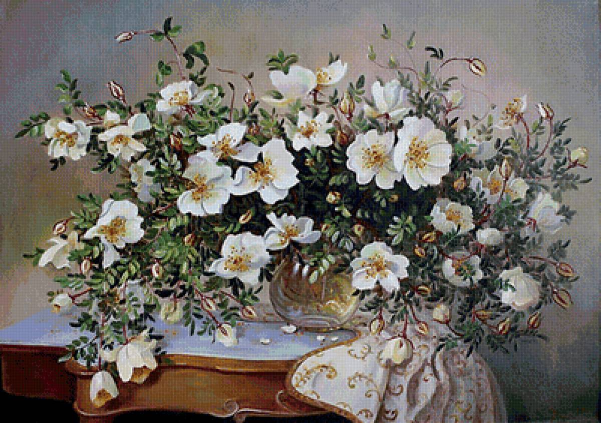 цветущий шиповник - белые цветы, цветы в вазе, цветы - предпросмотр