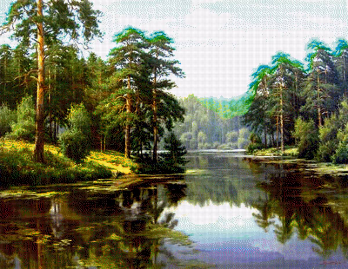 лесная сказка - лес, сосны, природа, река - предпросмотр