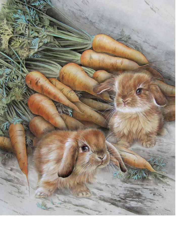Кролики и морковка - животные - оригинал