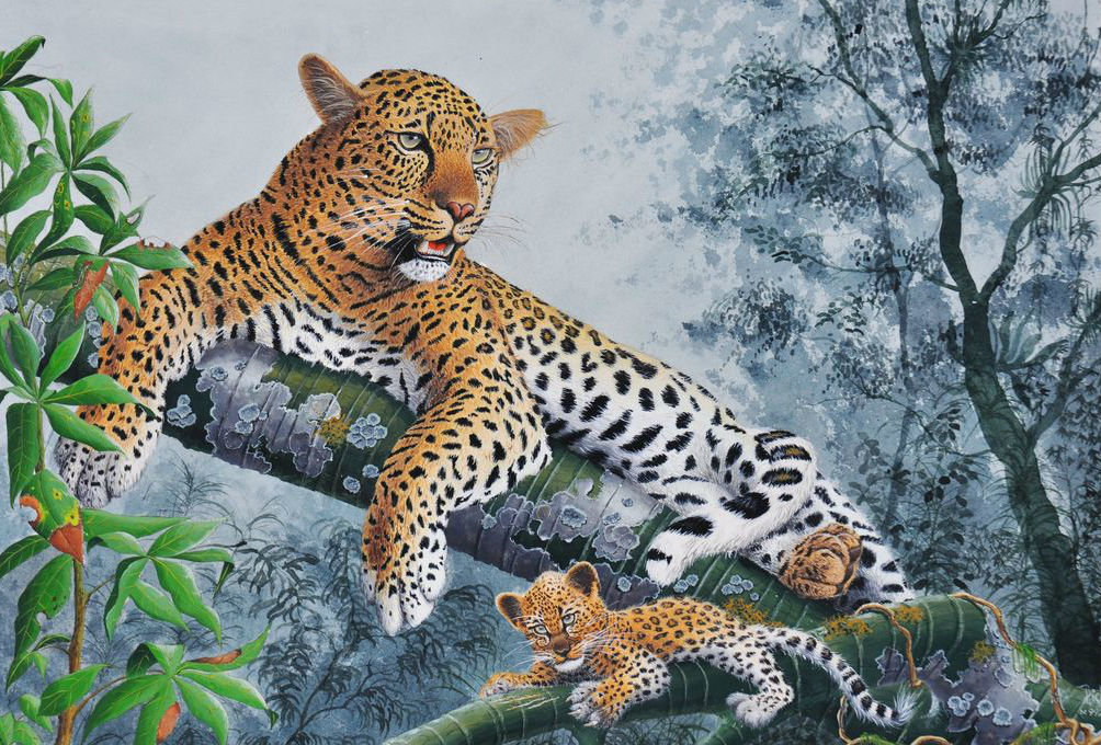 Леопарды - животные, на дереве, звери - оригинал