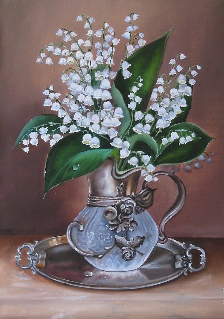 ландыши - цветы, ваза, натюрморт - оригинал