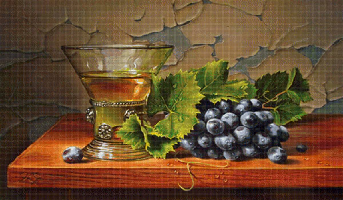 Натюрморт с вином и виноградом - вино, виноград - предпросмотр
