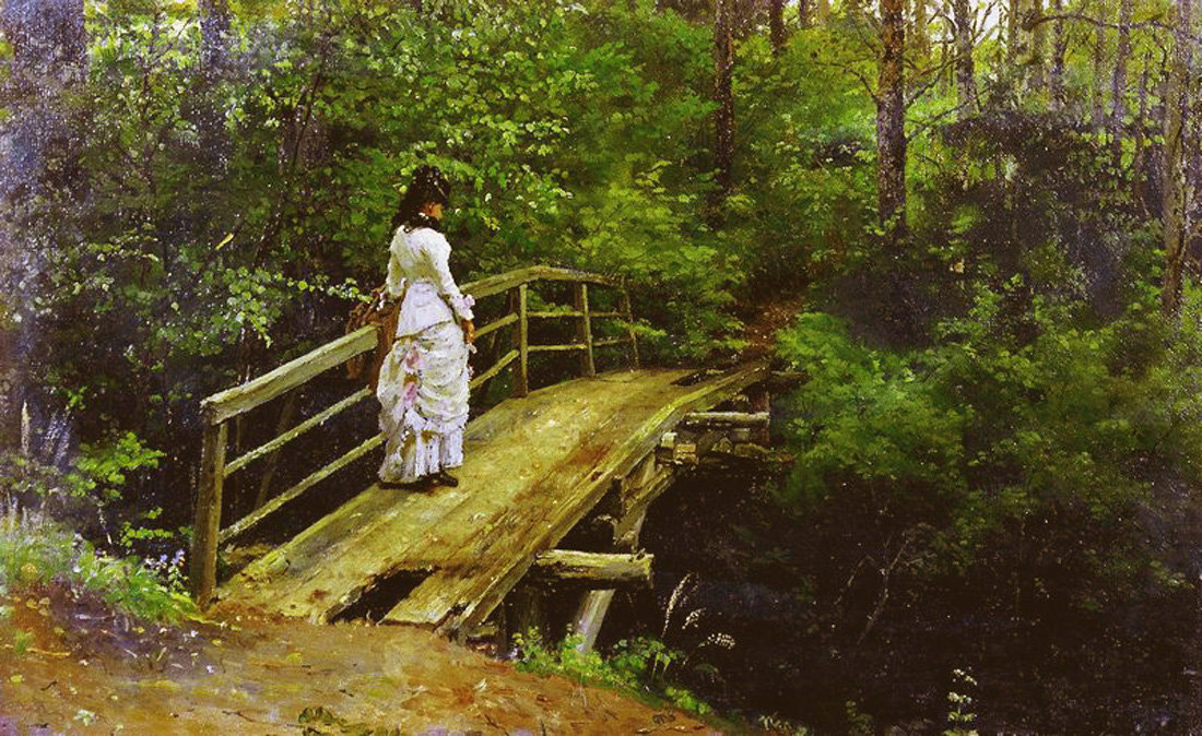Прогулка в лесу - дам, мостик, лес - оригинал