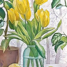 Оригинал схемы вышивки «Натюрморт с жёлтыми тюльпанами.» (№1765349)