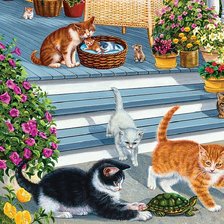 Оригинал схемы вышивки «кошка с котятами» (№1765947)