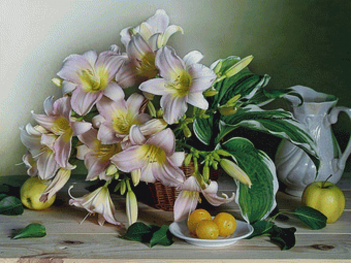 Натюрморт с лилиями - букет, лилии, натюрморт - предпросмотр