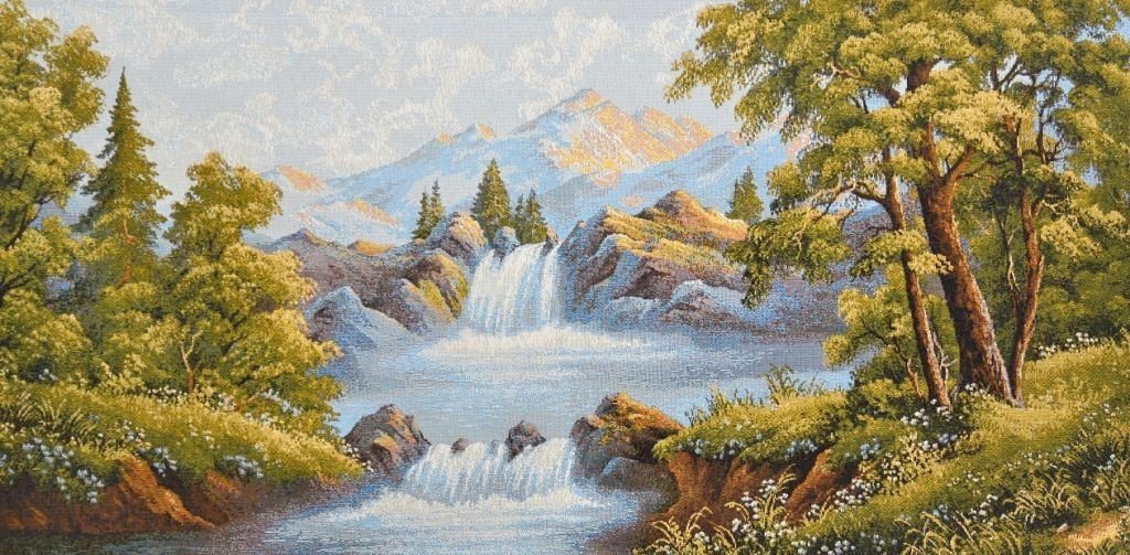 Природа - водопад, природа, живопись, горы, лес - оригинал