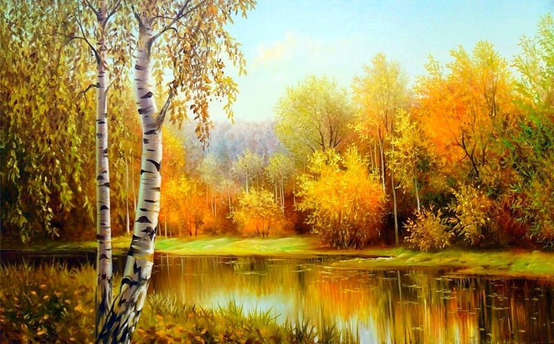 Осень на реке - осень, березы, река, лес - оригинал