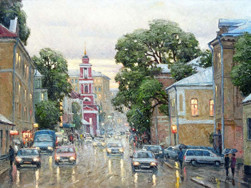 Дождливый день - дождь, город, автомобили, улица - оригинал