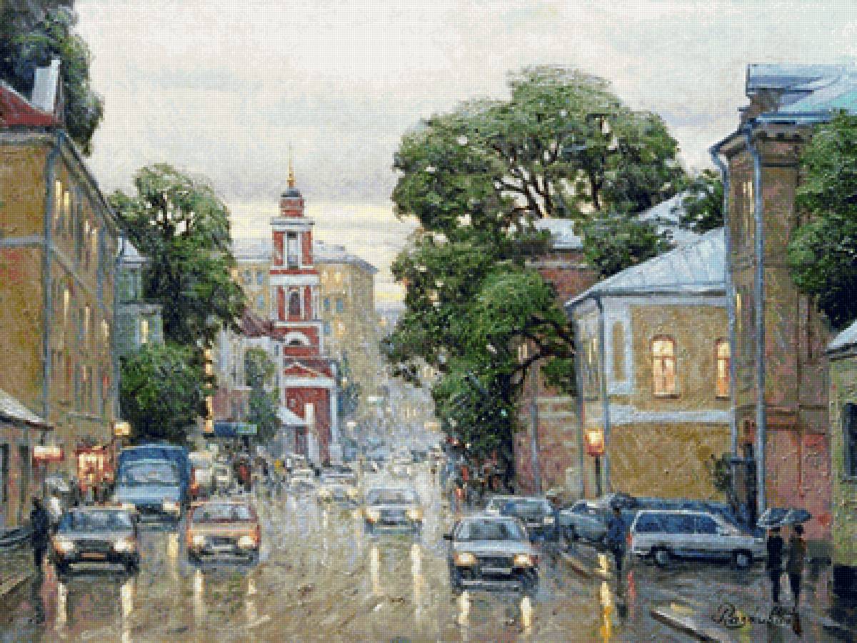 Дождливый день - дождь, автомобили, город, улица - предпросмотр
