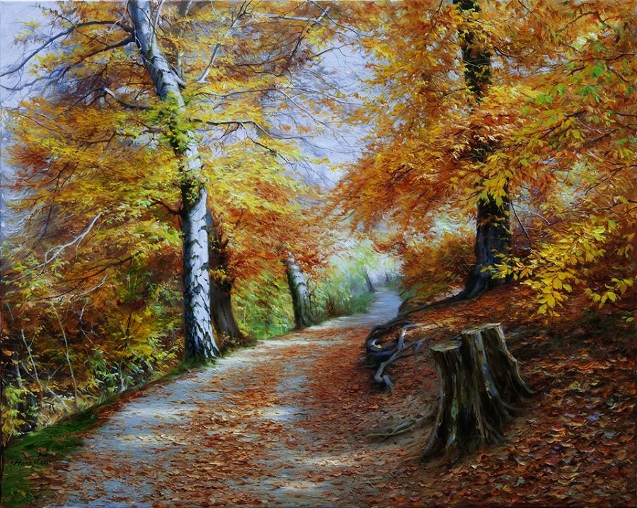 Осенний пейзаж - осень, лес, дорога - оригинал