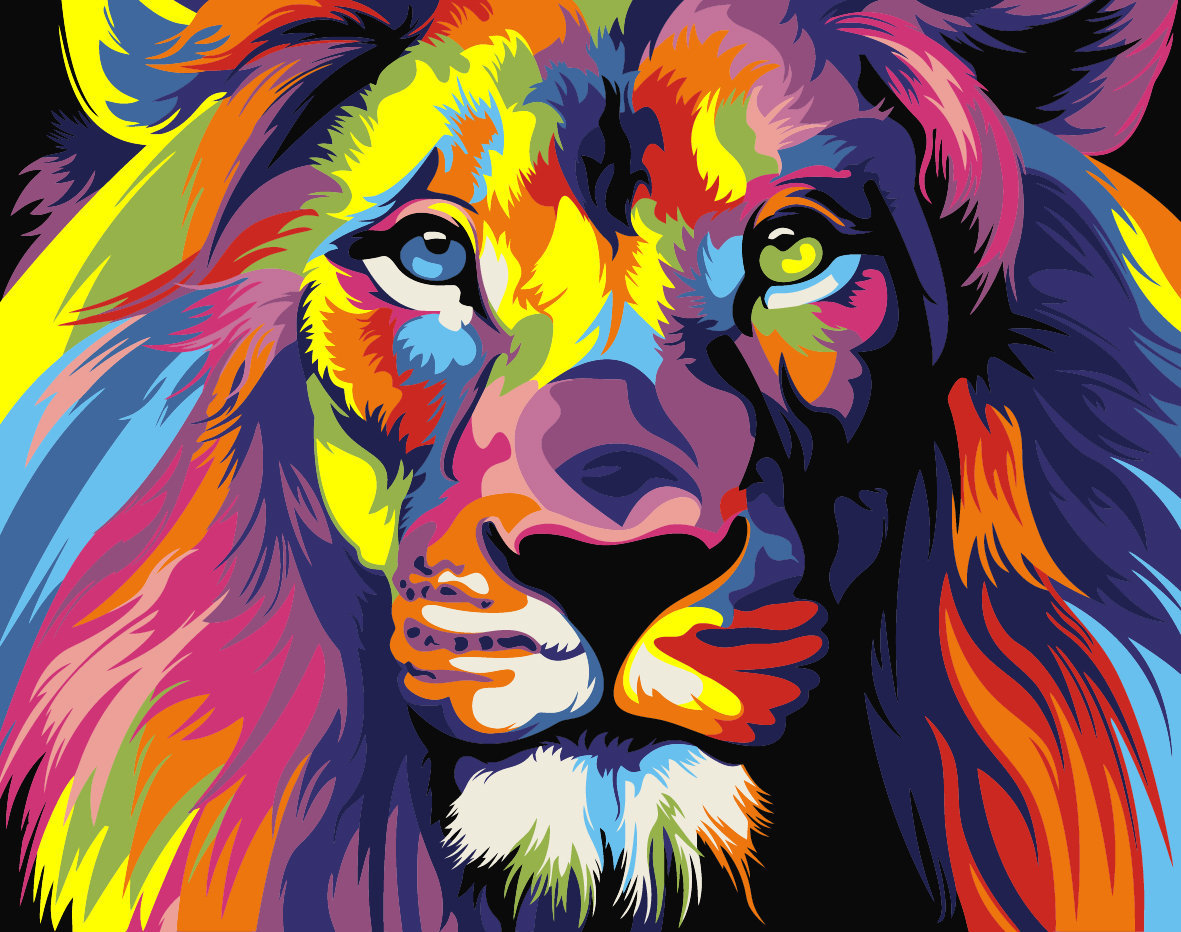 Радужный лев - лев радуга животные - оригинал