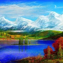 Схема вышивки «Пейзаж с горным озером. Горное озеро. Осень.»