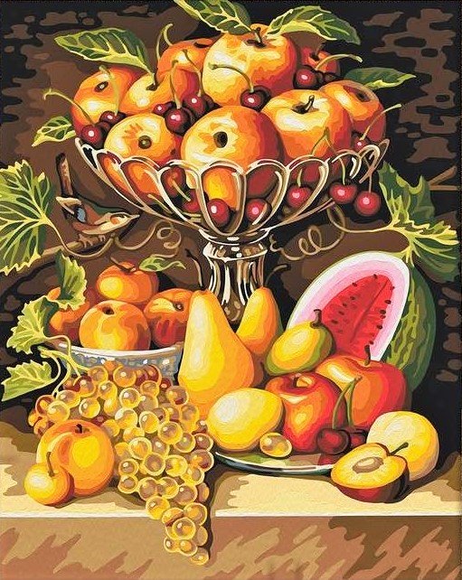 Натюрморт с фруктами - натюрморт, ваза, фрукты, виноград - оригинал