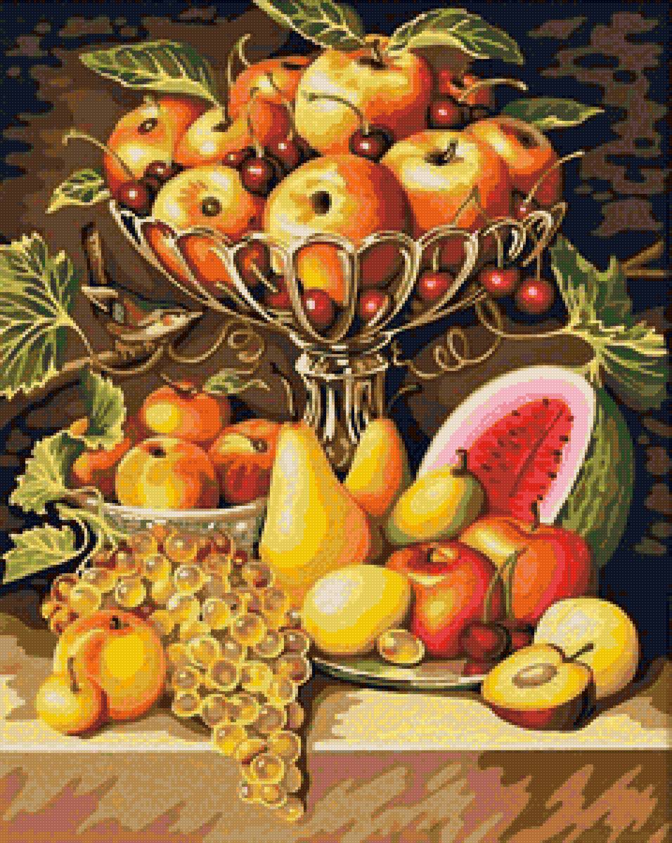Натюрморт с фруктами - натюрморт, фрукты, виноград, ваза - предпросмотр