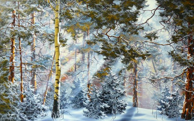 Зимний пейзаж - зима, снег, лучи - оригинал