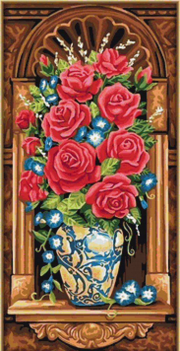 Розы в вазе - ваза, букет, розы, цветы - предпросмотр